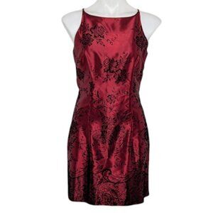 Y2k Red and Black Floral Rose Lace High Neck Satin Sleeveless Mini Dress